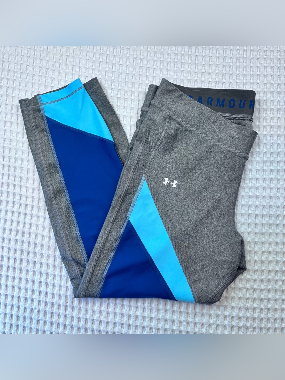 Under Armour HeatGear Compression Leggings Gray Blue Colorblock Women’s XL